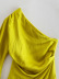 asymmetric single-shoulder long sleeve high waist slit solid color silk satin dress NSAM134877