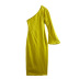 asymmetric single-shoulder long sleeve high waist slit solid color silk satin dress NSAM134877