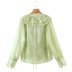 superimposed ruffles lace-up v neck long sleeve loose solid color shirt NSAM134892