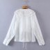 superimposed ruffles lace-up v neck long sleeve loose solid color shirt NSAM134892
