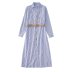 breasted striped Long Sleeve lapel Shirt Dress NSAM134901