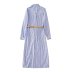 breasted striped Long Sleeve lapel Shirt Dress NSAM134901