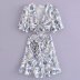 hollow v neck short sleeve lace-up flower print dress NSAM134903