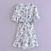 hollow v neck short sleeve lace-up flower print dress NSAM134903