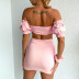 bubble short-sleeved wrap chest backless high waist tight solid color top and skirt set NSDWT134910