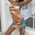 print sling backless low-cut lace-up drawstring slim dress NSDWT134913