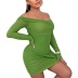 long-sleeved one-word shoulder tight solid color dresses NSDWT134925