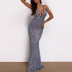 gradient sequined suspender deep v backless high waist slim prom dress NSDWT134930