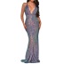 gradient sequined suspender deep v backless high waist slim prom dress NSDWT134930
