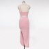single-shoulder sling high waist slim slit kinked solid color vest and skirt set NSDWT134949