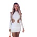 off-the-shoulder hollow stand-up collar long sleeve tight solid color dress NSBLS134957