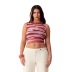 round neck sleeveless slim short color matching striped vest NSBLS134960