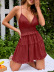 suspender V-neck backless ruffle cross lace-up solid color dress NSJKW134965