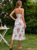 cross sling backles high waist slit lace-up solid color/floral dress NSJKW134968