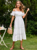 short sleeve off-the-shoulder stitching sling large swing lace-up solid color dress NSJKW134973