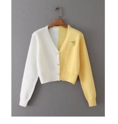 V-neck Long Sleeve Slim Short Color Matching Knitted Cardigan NSAM134902
