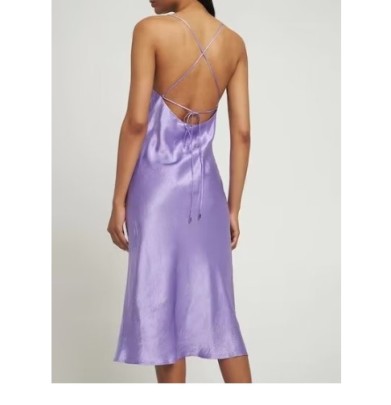 Backless Cross Sling Slim Lace-up Solid Color Dress NSAM134907