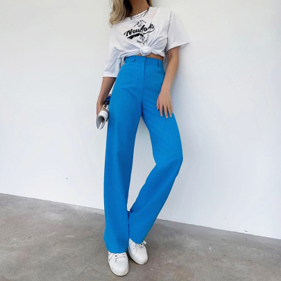 Solid Color High Waist Loose Trousers NSSQS134987