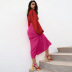 color-blocking puff sleeves high waist satin fishtail dress NSSQS134990