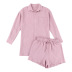 solid color cotton double crepe long sleeve shirt shorts set NSSQS134991
