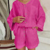 cotton solid color two-piece long-sleeved shirt and shorts set NSSQS134992