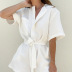 solid color Cotton Waist Crepe Short Sleeve Jumpsuit  NSSQS134995