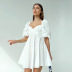 solid color off-the-shoulder high waist puff sleeve dress NSSQS134996