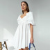 solid color off-the-shoulder high waist puff sleeve dress NSSQS134996