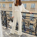 solid color pleated loose long-sleeved shirt high waist trousers set NSSQS134998