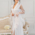 solid color faux lace feather stitching wrap dress NSSQS134999