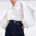camisa de satén de manga larga con farol de color liso NSSQS135000