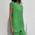 retro solid color pleated vest and trousers lounge set NSSQS135002