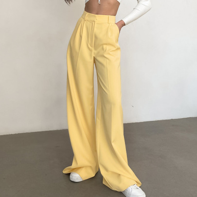 Solid Color High Waist Loose Full-length Pants NSSQS135005