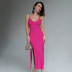 solid color cotton backless slit slip dress NSSQS135006