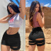 solid color high waist slim ripped denim shorts NSWL135037