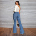 high waist ripped straps elastic flared jeans NSWL135042