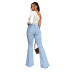 high waist ripped straps elastic flared jeans NSWL135042