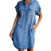 short sleeve solid color mid-length denim shirt  NSWL135043