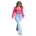 plus size high waist five-pointed star print bootcut jeans NSWL135060
