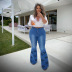plus size high waist butterfly print flared jeans NSWL135062