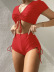 solid color pleated rope V-neck short sleeve swimwear set NSCSY135085