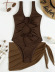 solid color pit strip one-piece swimsuit with short mesh skirt set NSCSY135086