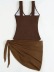 solid color pit strip one-piece swimsuit with short mesh skirt set NSCSY135086