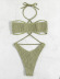solid color halter neck drawstring pit straps swimsuit NSCSY135093