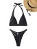 bikini de tiras con costuras transparentes y cuello halter de color liso NSCSY135100