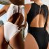solid color pit strip tassel one-piece swimsuit NSCSY135102