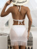 solid color halter neck bikini with fringed skirt swimwear set NSCSY135103
