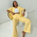 solid color irregular collar short-sleeved shirt wide-leg pants lounge set NSSQS135119