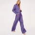 solid color bow crop lapel long sleeve top and straight trousers loose lounge set NSSQS135122
