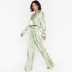 solid color bow crop lapel long sleeve top and straight trousers loose lounge set NSSQS135122